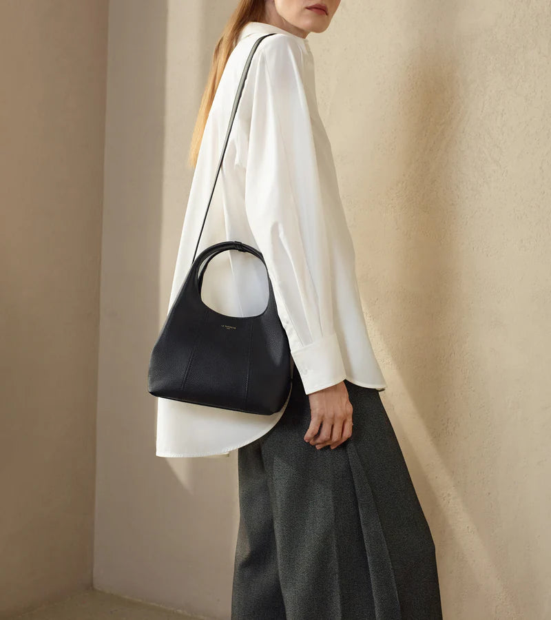 Le Tanneur. Sac à main en cuir grainé noir Juliette